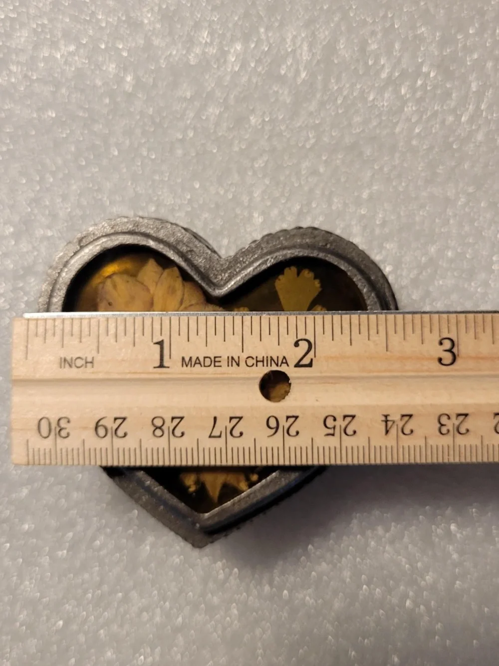 Pewter Heart Shape Trinket Box with Pressed Flower in a Resin Lid